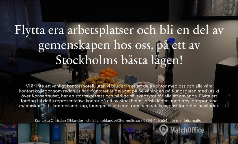 Kontorsrum(Yta:150 m²)	att hyra i Kungsgatan 32, 111 35 Norrmalm. WiFi-anslutning ingår | MatchOffice.se